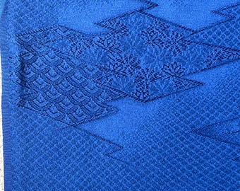 Vintage Royal Blue Silk Kimono Fabric: Diamond Weave, 1970s