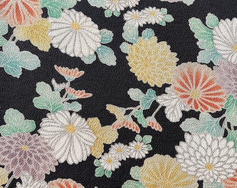 Vintage Japanese Kimono Silk Fabric: Chrysanthemum Chirimen, LAST PIECE, (164x34cm)
