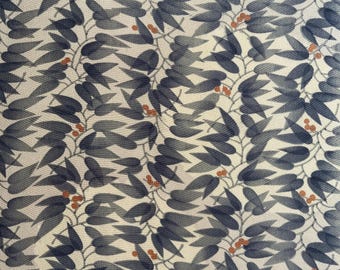 Vintage Silk Kimono Fabric: LAST PIECE, Japanese Chirimen Crepe, Blue Leaves, upcycled material, 1970s