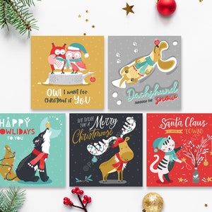 Série de 5 | Cartes de Noël Cute Pun | Cartes kawaii assorties pour les | de vacances Cartes de Noël punny, drôles, mignonnes