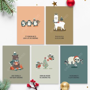 Set of 5 | Cute Pun Christmas Cards | assorted kawaii cards for holidays | punny, funny, cute christmas cards