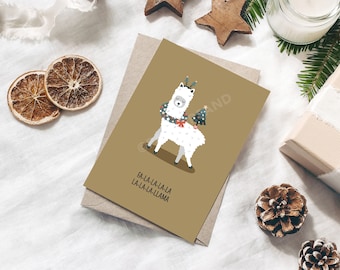 LLAMA | Pun Christmas Card | kawaii cards for holidays | punny, funny, cute christmas cards