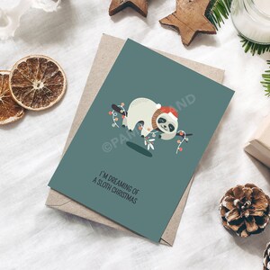 SLOTH | Jeu de mots Carte de Noël | Cartes kawaii pour les vacances | Cartes de Noël punny, drôles, mignonnes