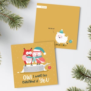 OWL | Jeu de mots Carte de Noël | Cartes kawaii pour les vacances | Cartes de Noël punny, drôles, mignonnes