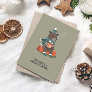 OURS | Jeu de mots Carte de Noël | Cartes kawaii pour les vacances | Cartes de Noël punny, drôles, mignonnes