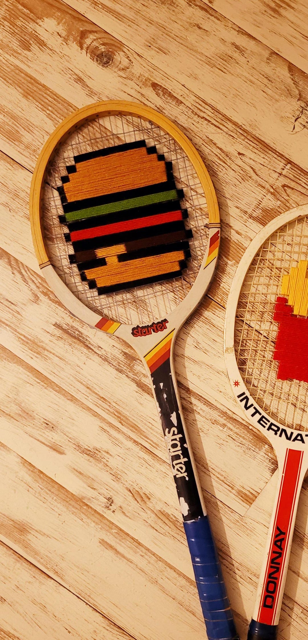 Vintage Wooden Burger Racket Embroidered - Etsy UK
