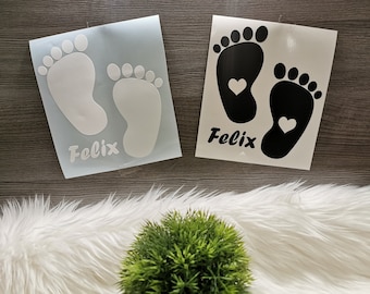 Babyfüße mit Namen, personalisiert, Hochwertiger Vinylsticker,  Aufkleber in verschiedenen Farben, Baby on Board, Heckscheibe, Auto