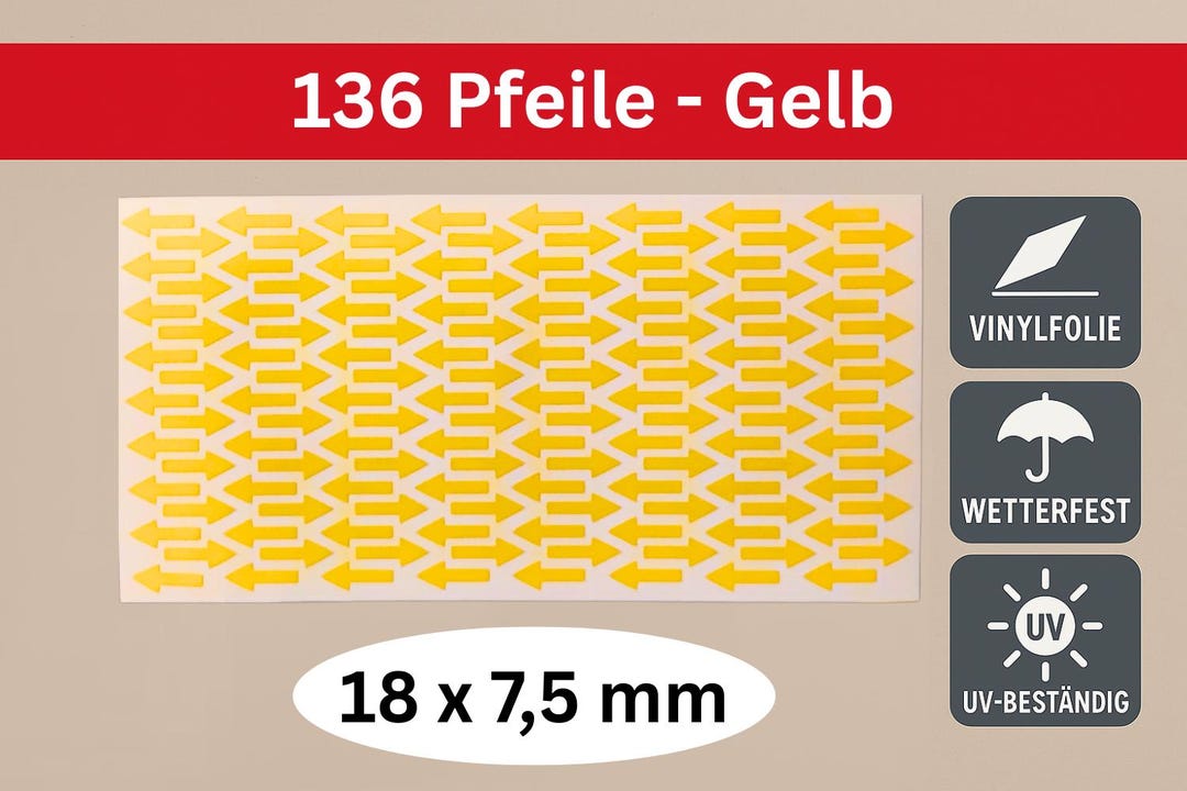 136 Yellow Arrow Stickers – Vinyl Stickers 18 X 7.5 Mm – Weatherproof ...