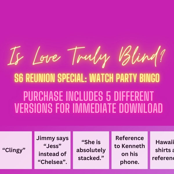 S6 Love is Blind LIB: Reunion Special Bingo Watch Party (5 Versions)