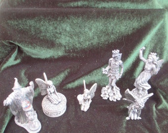 Bundle of  6 Vintage Pewter Fairies and Merlin Figures 1990's - Fae/Magical/Fairy/Wizard Mystical Fairy Gift Inner child Unisex