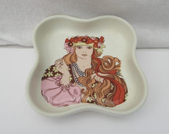 Vintage Poole Pottery Fleurie Trinket Dish 1970s Art Nouveau Style Gift Decor Jewellery Unisex