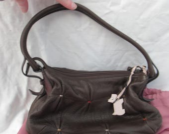 Small Brown Leather Handbag with Dog Charm with Dust Bag Ideal For Weddings, Parties, Night Outs etc Collectable  Gift
