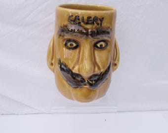 Vintage Vegetable Celery Storage Jar by Dragon Pottery Rhayader Wales,  Kitchenalia, Gift, Decor, Unisex, Funny Face