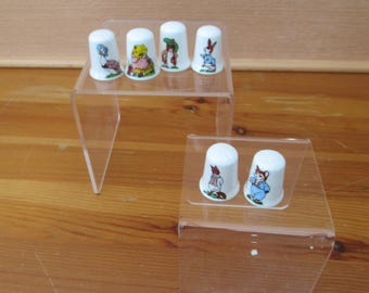 Set of 6 Beatrix Potter Bone China Thimbles Made in England Peter Rabbit, Benjamin Bunny etc collectable gift unisex sewing decor