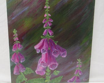 Framed Acrylic Painting Foxgloves Original Art Uk Artist Floral Flowers