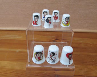 Set of 8 Betty Boop Bone China Thimbles Made in England Female Cartoon Character Feminine Gift Unisex Collectable Sewing Display