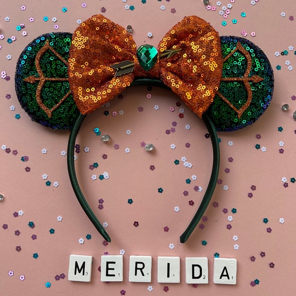 Princess Brave inspired character ears hair accessories Mickey Minnie headband, Merida inspired sequin ear headband