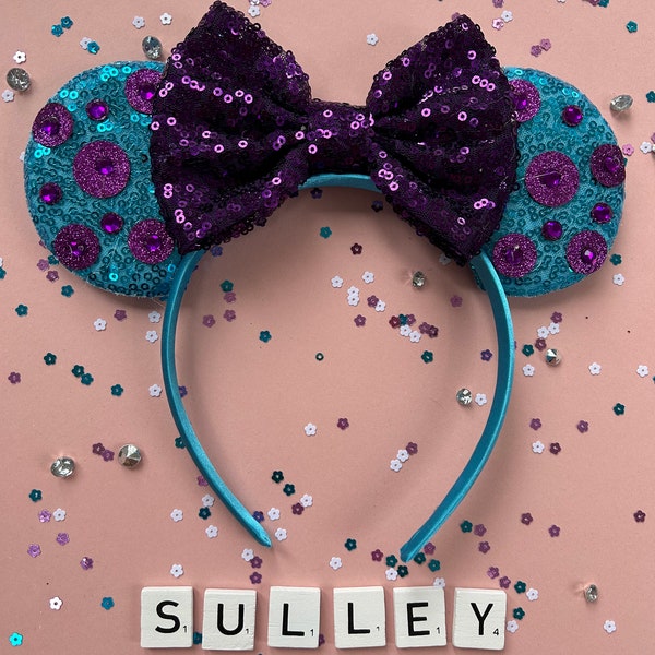 Blue monster inspired character ears hair accessories Mickey Minnie headband monsters inc, Sulley, blue and purple ears, headband accessory