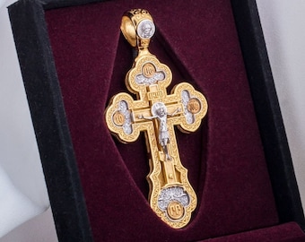 Gift Orthodox cross pendant Crucifixion of Christ silver gold The Byzantine Church