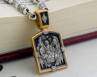 Holy Trinity pendant necklace body icon Orthodox  Greece Ukraine style silver + gilding handmade The Byzantine Church