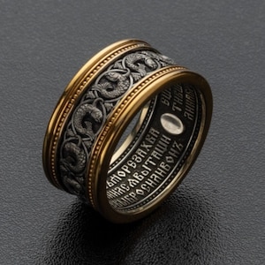 Traditional Greece  Serbian orthodox silver + gilding ring Fishes The Byzantine Church