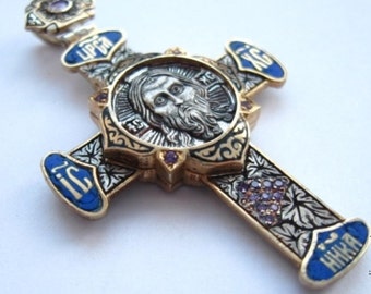 Orthodox Handmade Greek  Ukrainian Bulgarian Cross made of silver with a casket for holy relics The Byzantine Church