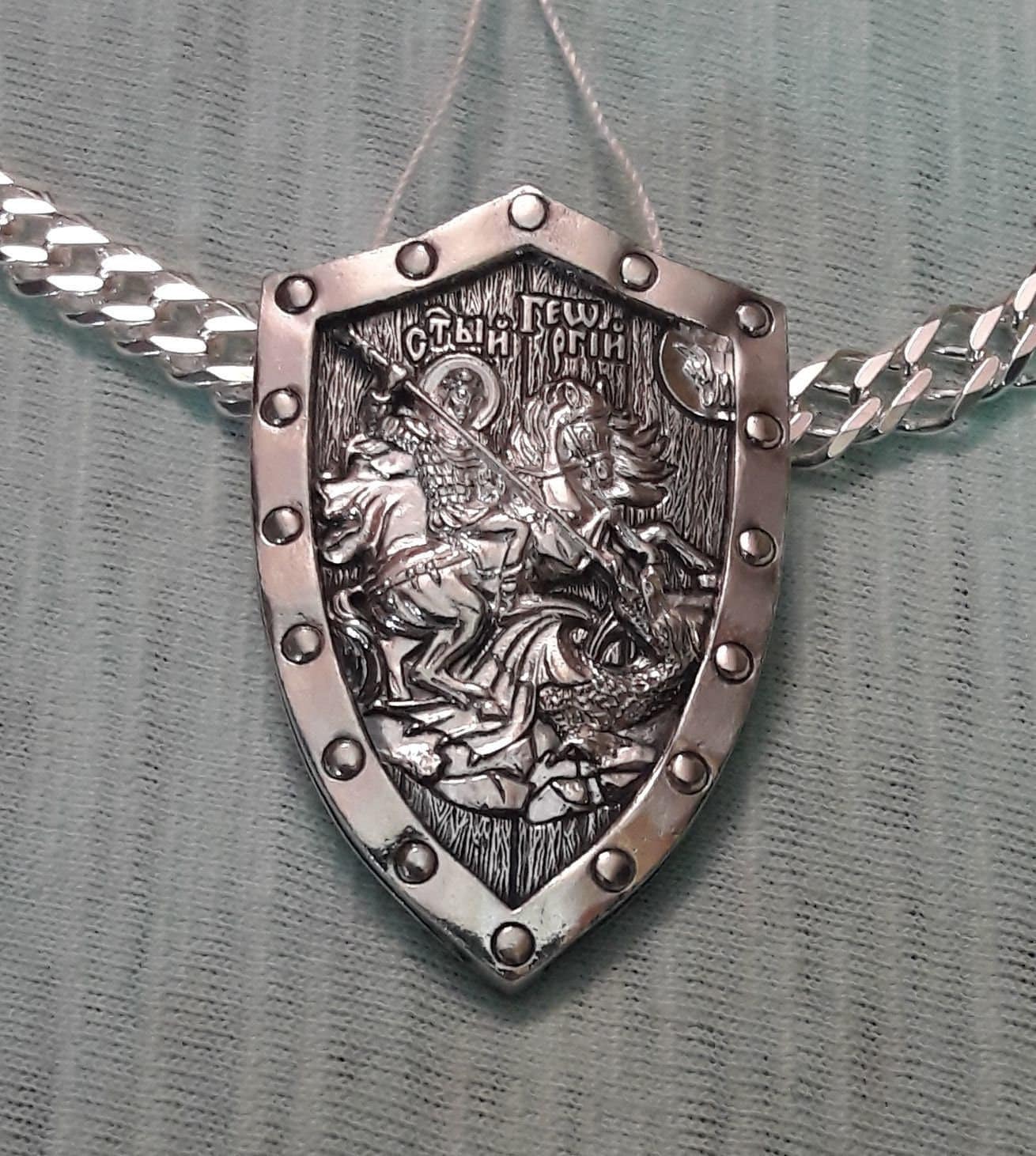 Relics  Greece orthodox silver 925 handmade pendant icon shield Saint George The Byzantine Church