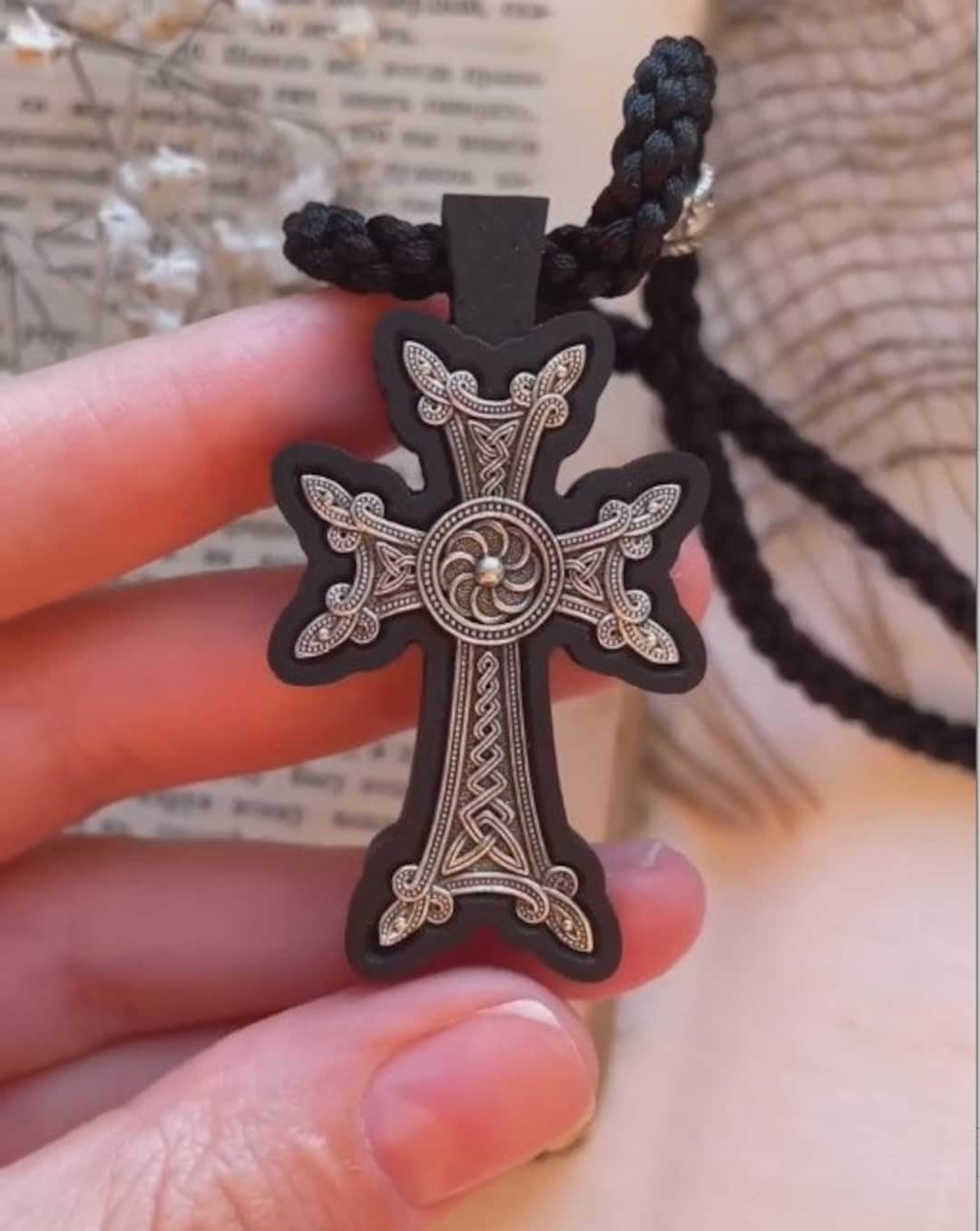 Handcrafted Traditional Armenian Cross Khachkar Ebony Wooden