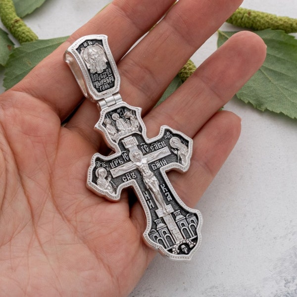 Massive Orthodox Grece  Ukrainian Serbian pendant crucifix cross the Virgin Mary, St. John the Baptist and the Holy Trinity