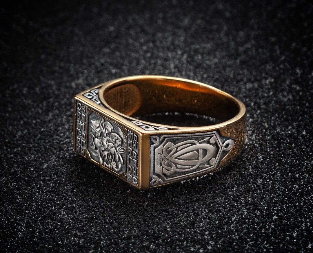Orthodox Ring Handmade Greece Serbian Orthodox Silver Gilding Saint