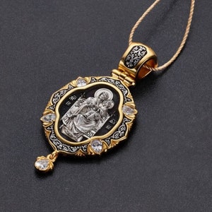 Guardian Angel and Theothokos pendant necklace body icon Orthodox  Greece Ukraine style silver + gilding handmade The Byzantine Church