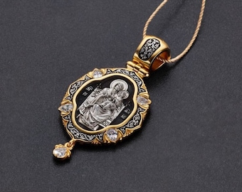 Guardian Angel and Theothokos pendant necklace body icon Orthodox  Greece Ukraine style silver + gilding handmade The Byzantine Church