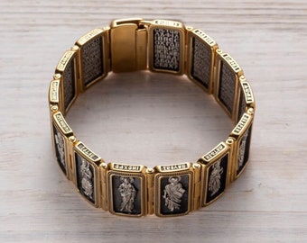 The Twelve Apostles Orthodox Ukrainian  Greece silver 925 + Gold plated men's bracelet The Byzantine Church