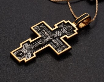 Colgante de crucifijo de oro de 24 quilates y plata de ley 925: Cruz ortodoxa