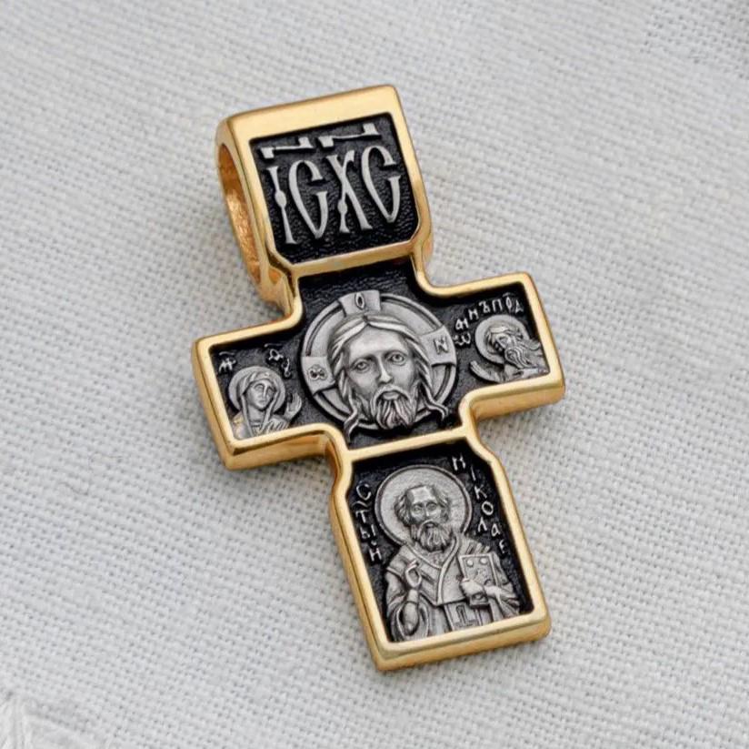 Two - sided consecrated Ukrainian Greece orthodox silver 925 + 24K Gold - original handmade pendant Byzantine Church Archangel Michael