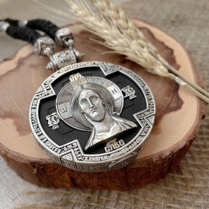 Massive EXKLUSIVE Silber 925 + Ebenholz Massiv Griechisch Griechisch Serbisch Rumänische Anhänger Ikone Jesus Christus und Mutter Maria Theotokos Byzanz