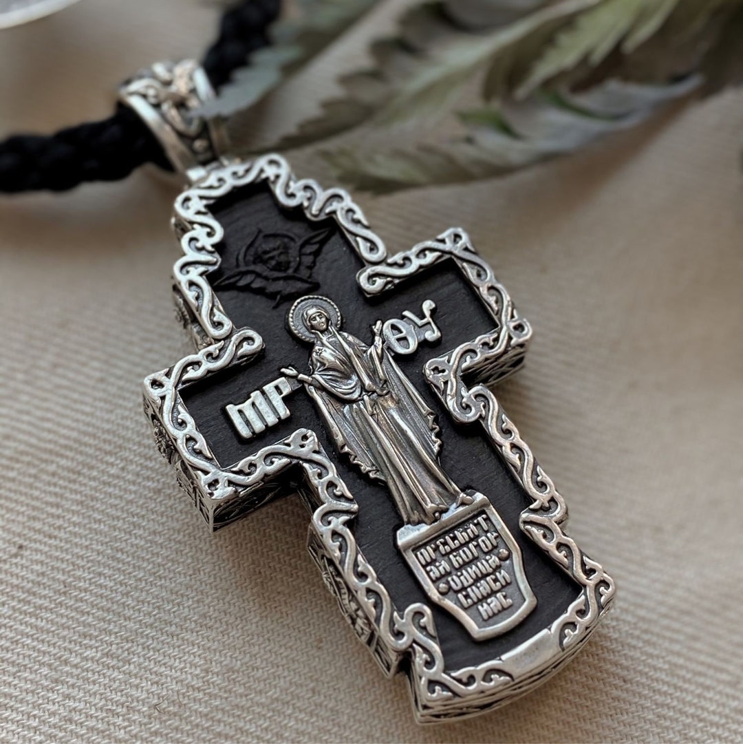 A Classic Eight pointed Cross Crucifixion Of Christ Carved Ebony Silver 