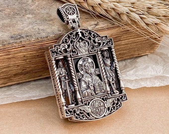 Big Byzantine Ukrainian Greece Georgian Handmade Orthodox pendant icon Christian silver and body icon St. George The Byzantine Church