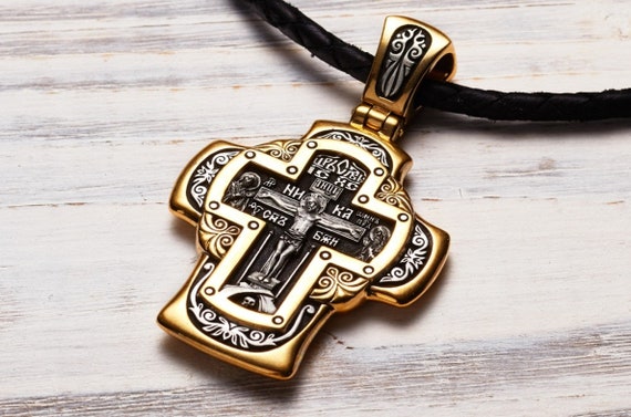 used_Store！Silver Cross Etching ネックレス Massive Silver Cross Ukrainian Greece Orthodox Silver 925 +
