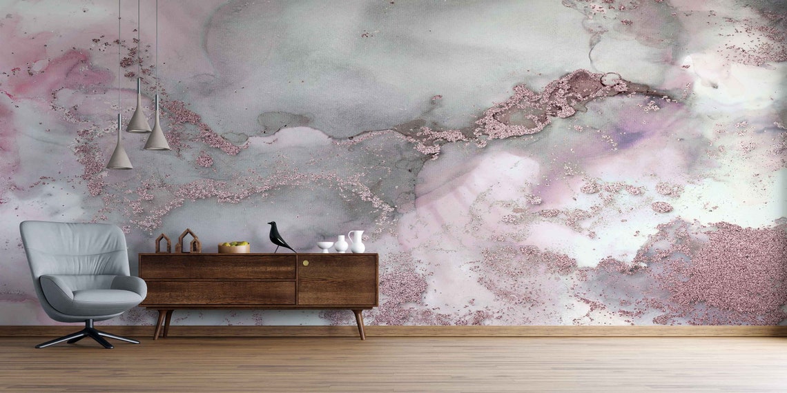 Pink and Gray Marble Luxury Marble Wall Paper Gray Marble Etsy