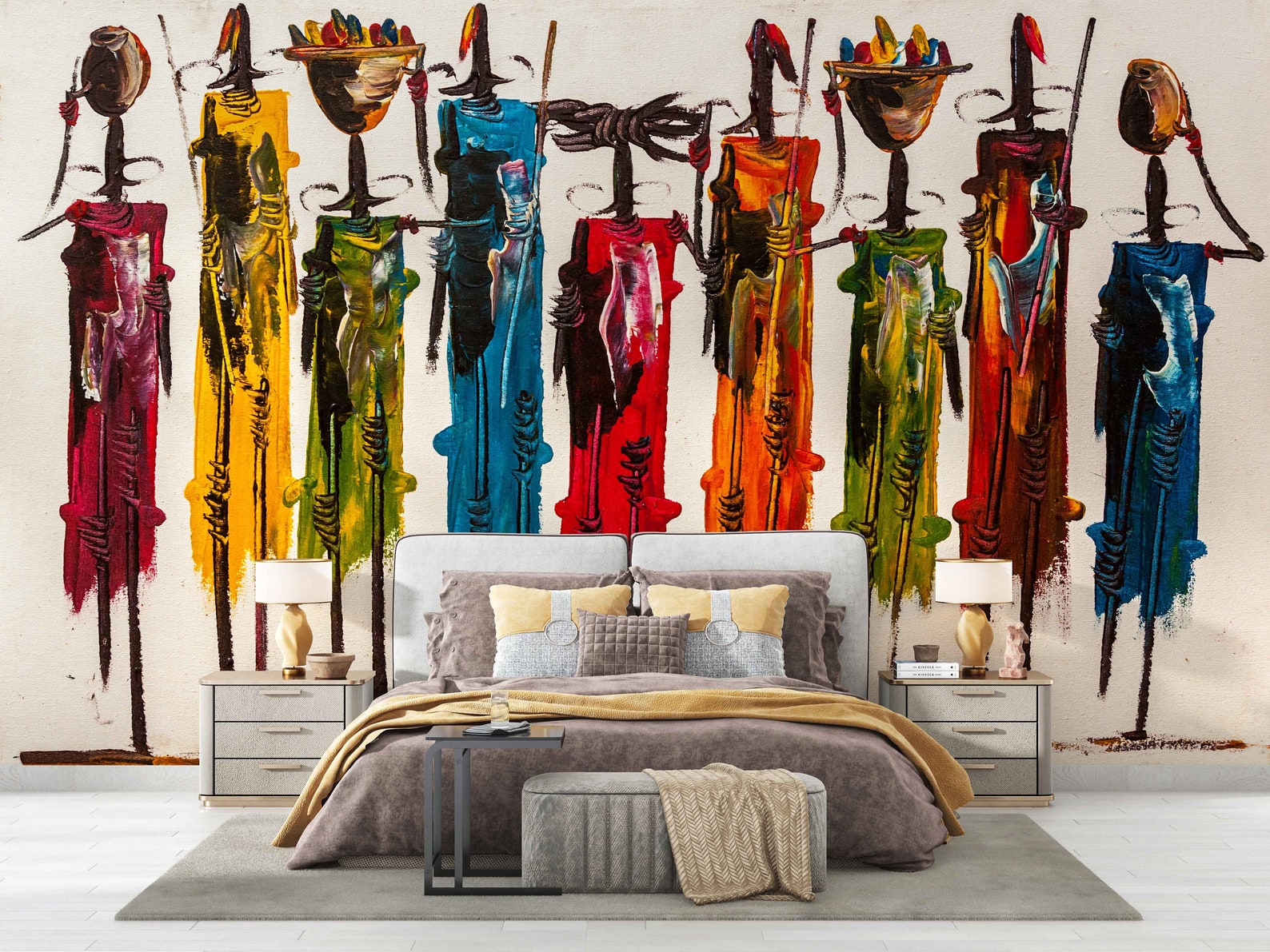 African Wall Mural Ethnic Wallpaper Oil Painting Print Etsy