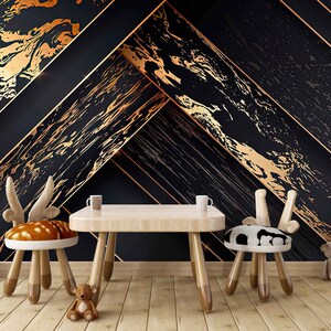 Black Gold Abstract Wall Art Gold Mural Modern Abstract Wall - Etsy