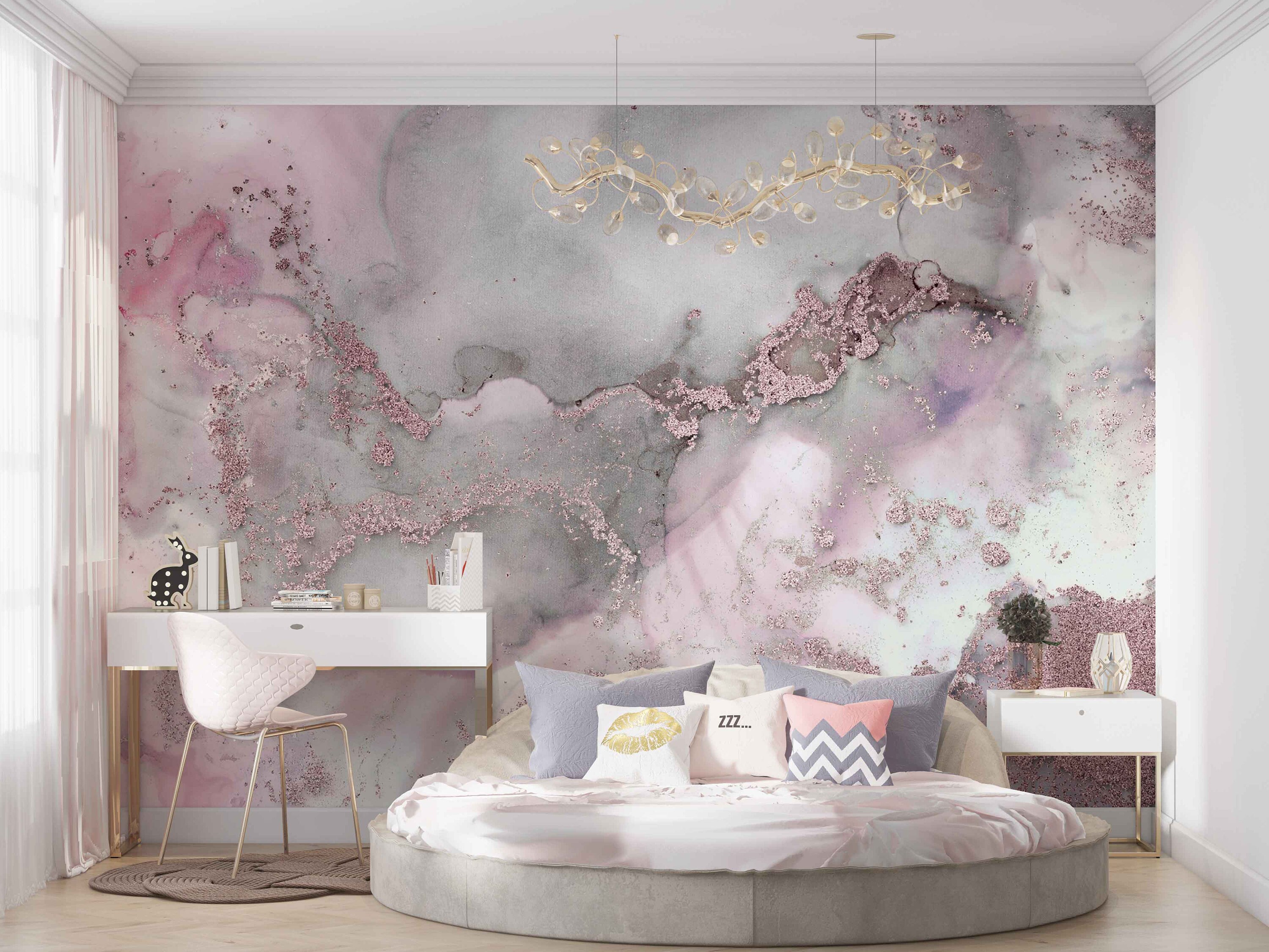 Pink and Gray Marble Luxury Marble Wall Paper Gray Marble Etsy