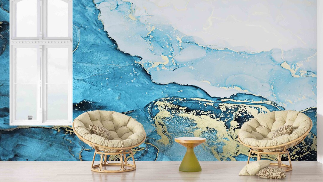 Blue Tones Marble Wall Art Abstract Marble Wall Mural Blue Etsy