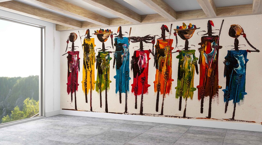 African Wall Mural Ethnic Wallpaper Oil Painting Print Etsy