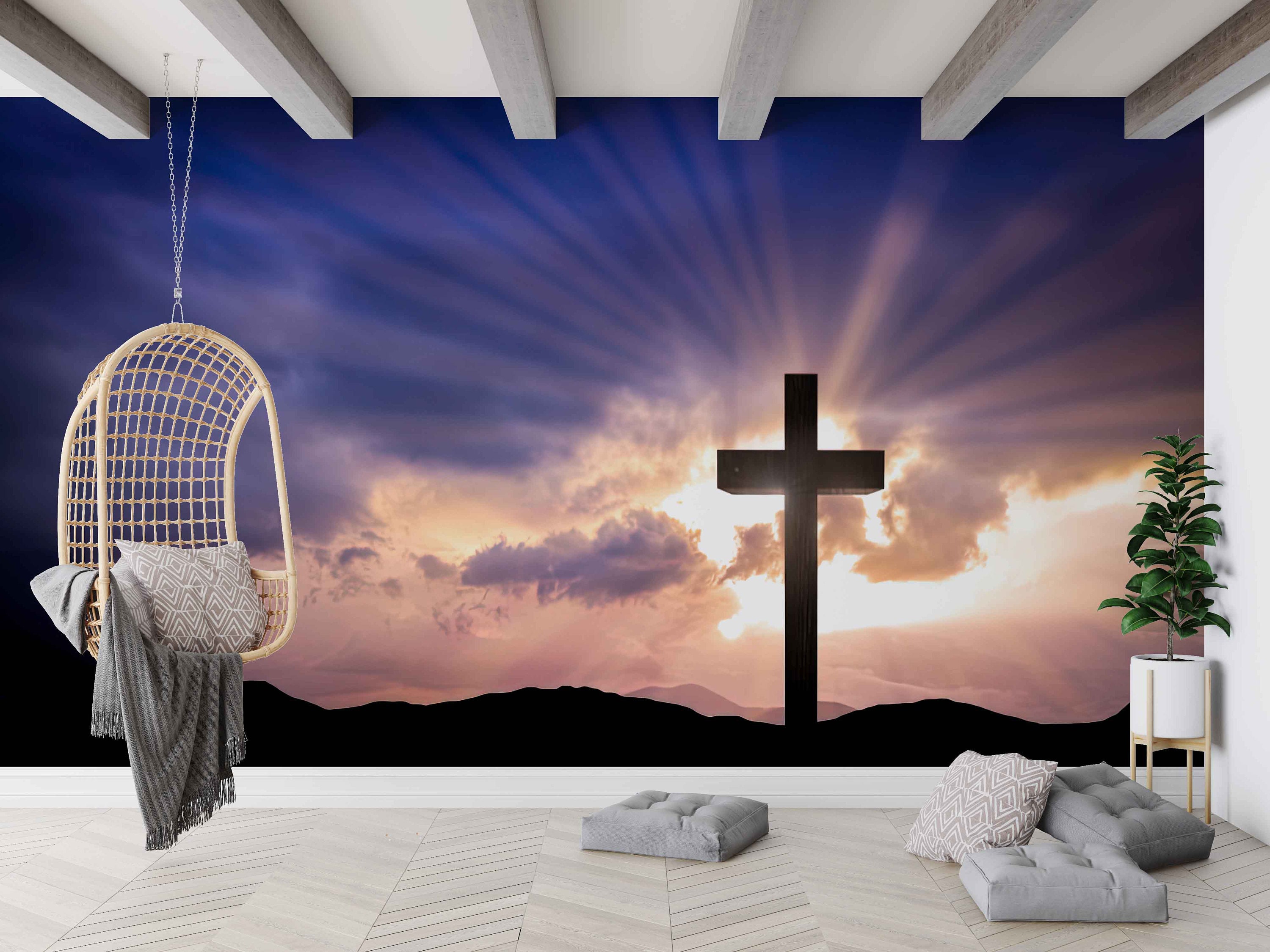 Christian Wall Mural Resurrection Cross Wall Poster View Etsy