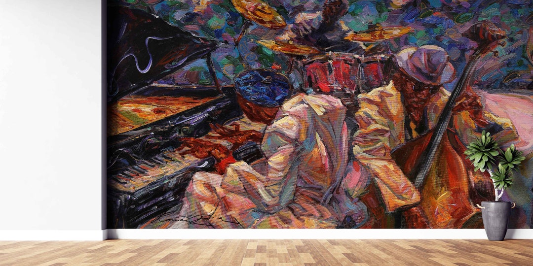 Saxophone Mural Jazz Music Wall Art Jazz Club Wallpaper Etsy