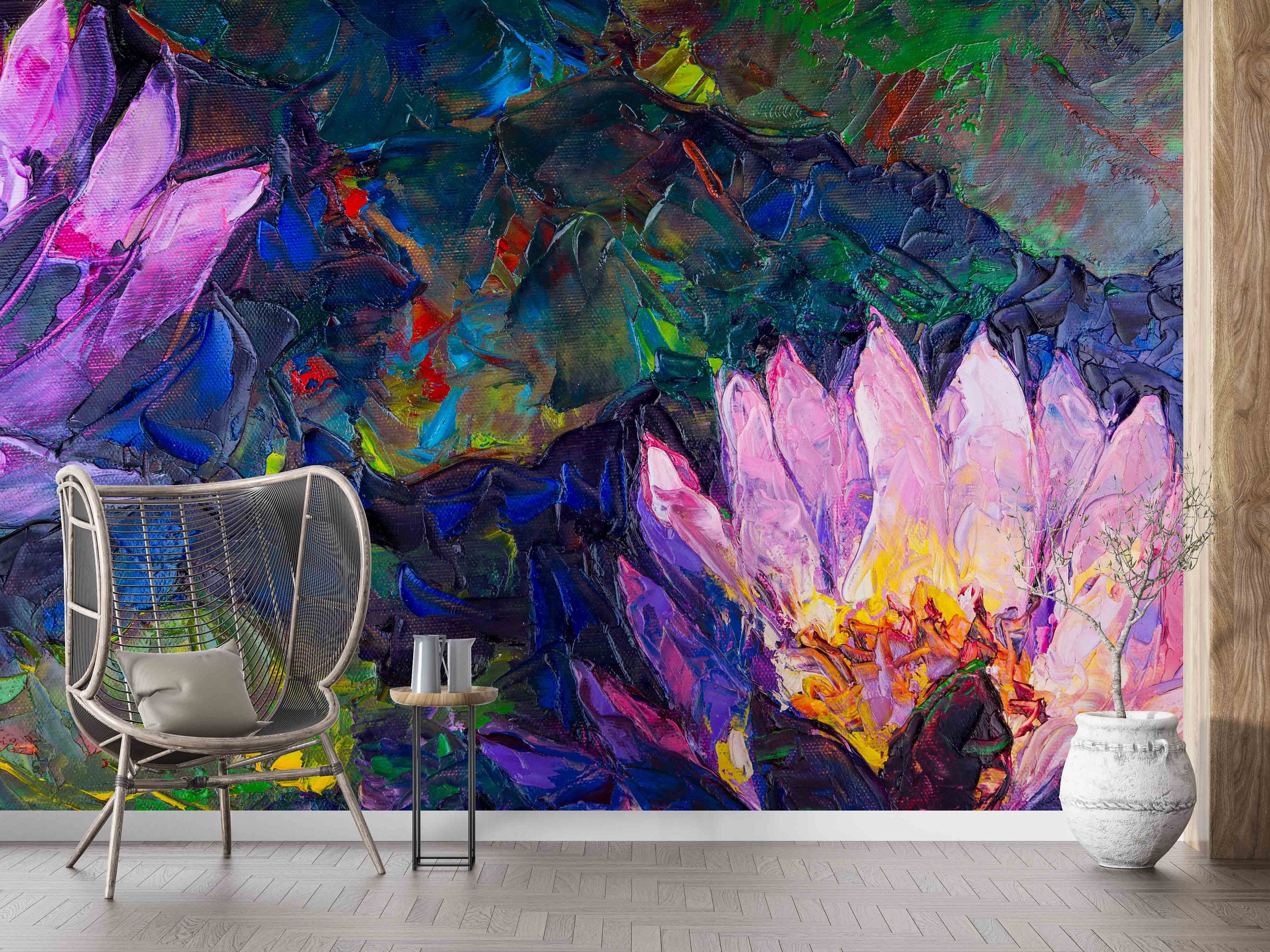 Lotus Wall Mural Modern Wallpaper Flower Wall Art Botanical Etsy