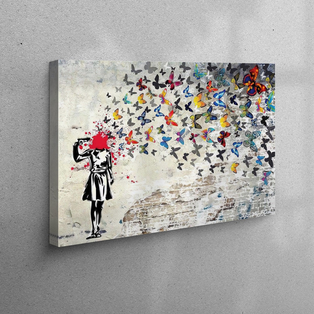 Canvas, 3D Wall Art, Large Canvas, Banksy Head Shot Canvas, Graffiti