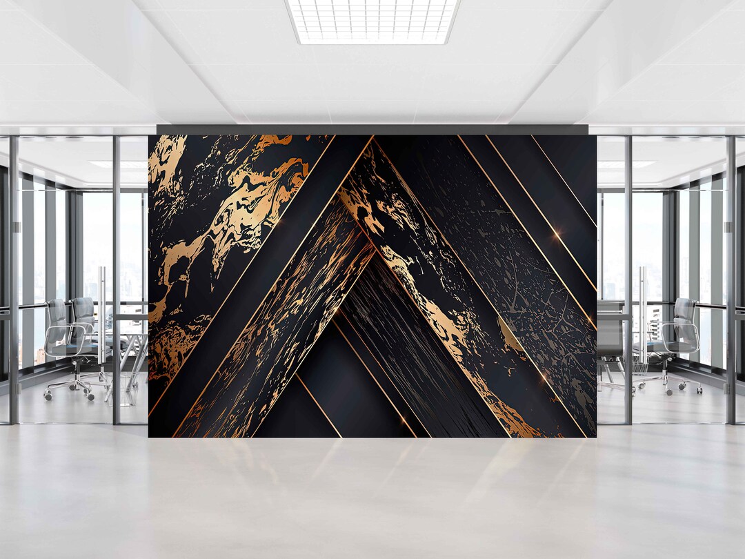 Black Gold Abstract Wall Art Gold Mural Modern Abstract Wall - Etsy
